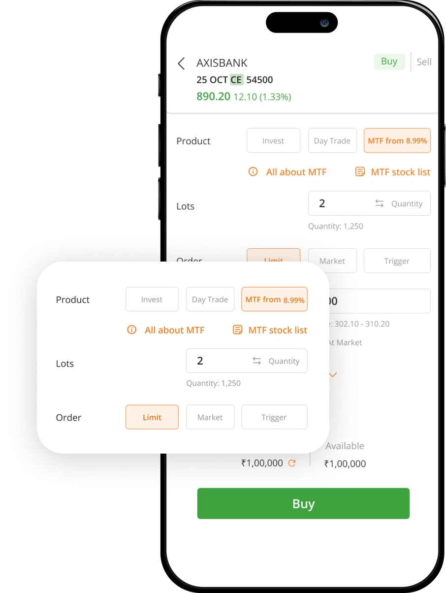 select a stock and enter the desired quantity for the MTF transaction.